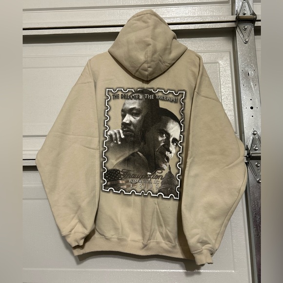 Vintage Obama 2009 Presidential Cream Hoodie Sweatshirt XL Inauguration Dreamer - Picture 13 of 14